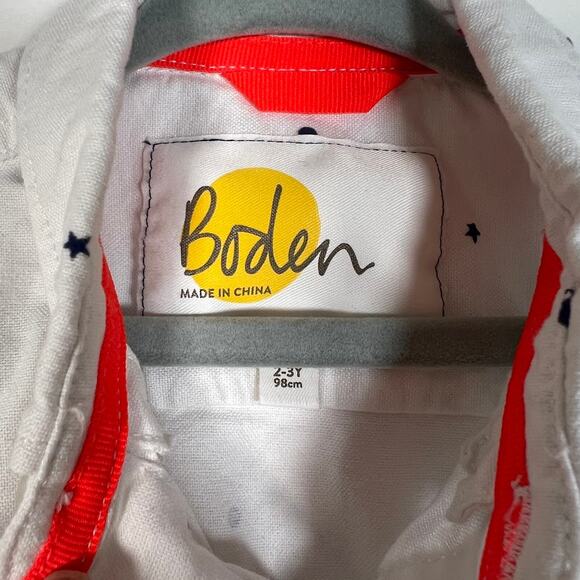 Boden Boy's Toddler Printed Button-Up Shirt 2-3T 98 cm White Long Sleeve Casual - Picture 5 of 6